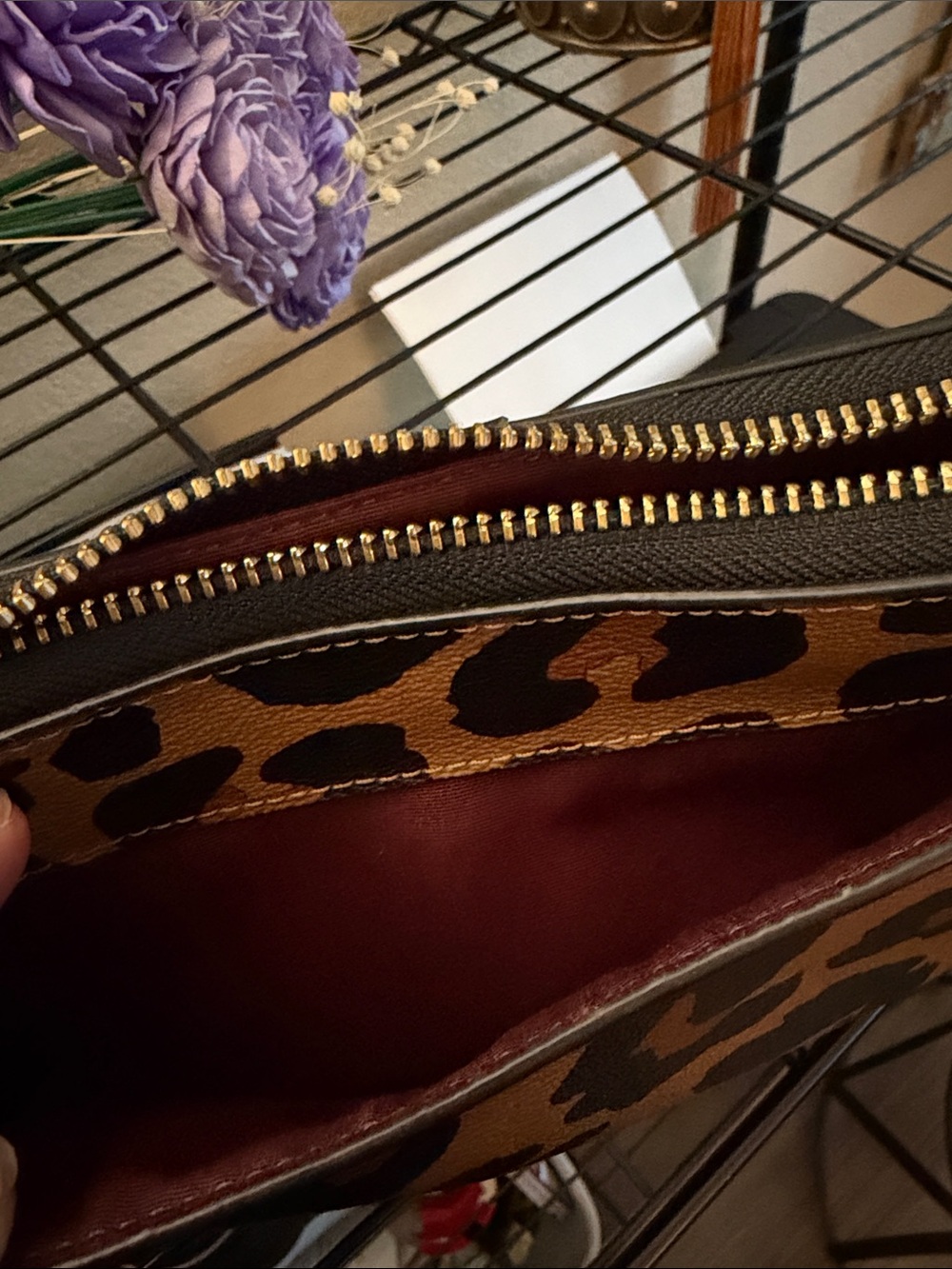 Coach Leopard-Print Leather Shoulder Bag - Brown/Black/Gold - Picture 4 of 7